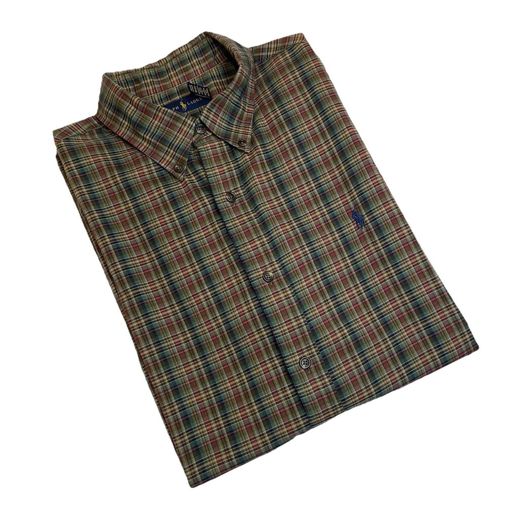 Ralph Lauren Men’s Tattersall Plaid Long Sleeve Brown/Pink Button Down Pony- XL